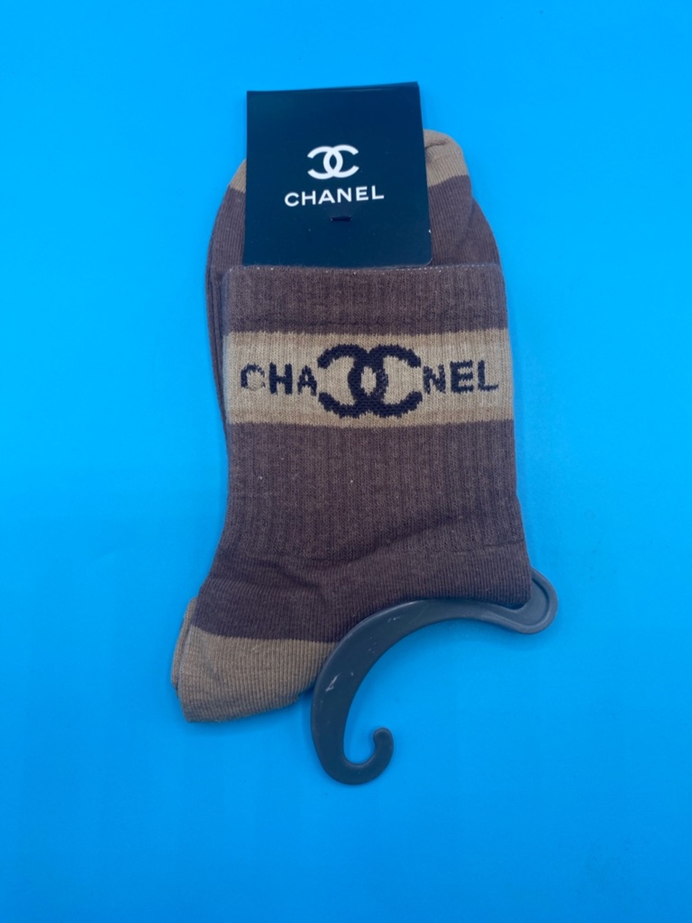 CC Brown & Tan Striped Logo Socks